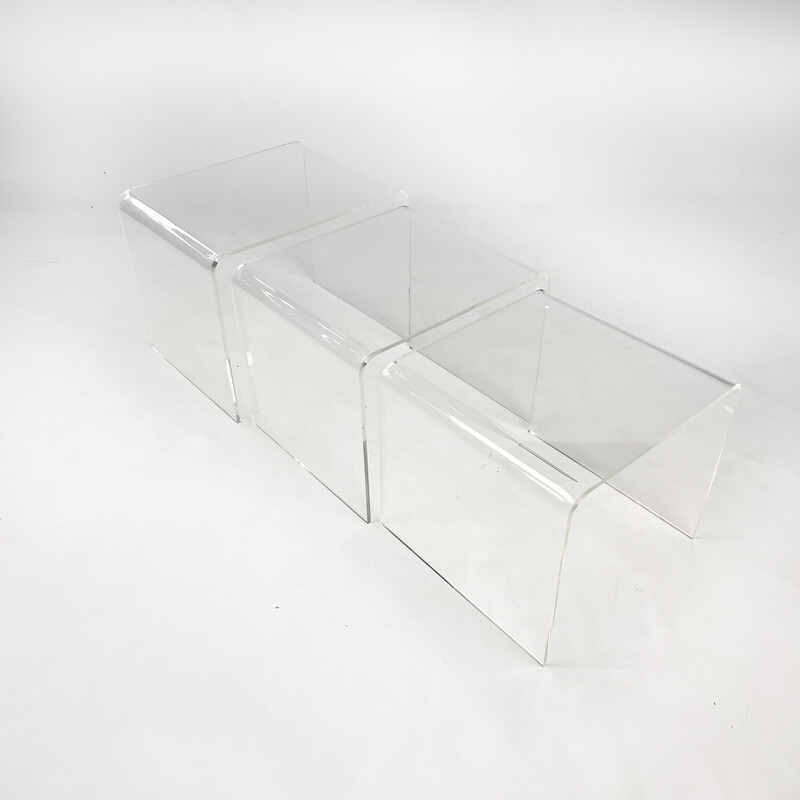 Mesas de encaixe vintage em vidro e acrílico, 1970