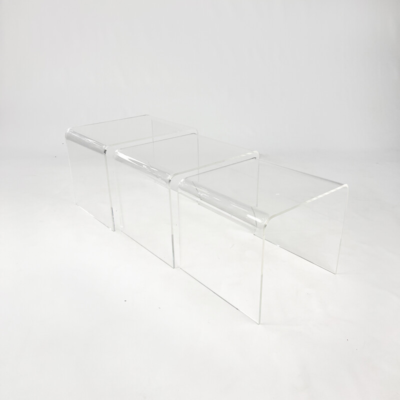 Tables gigognes vintage en verre et acrylique, 1970