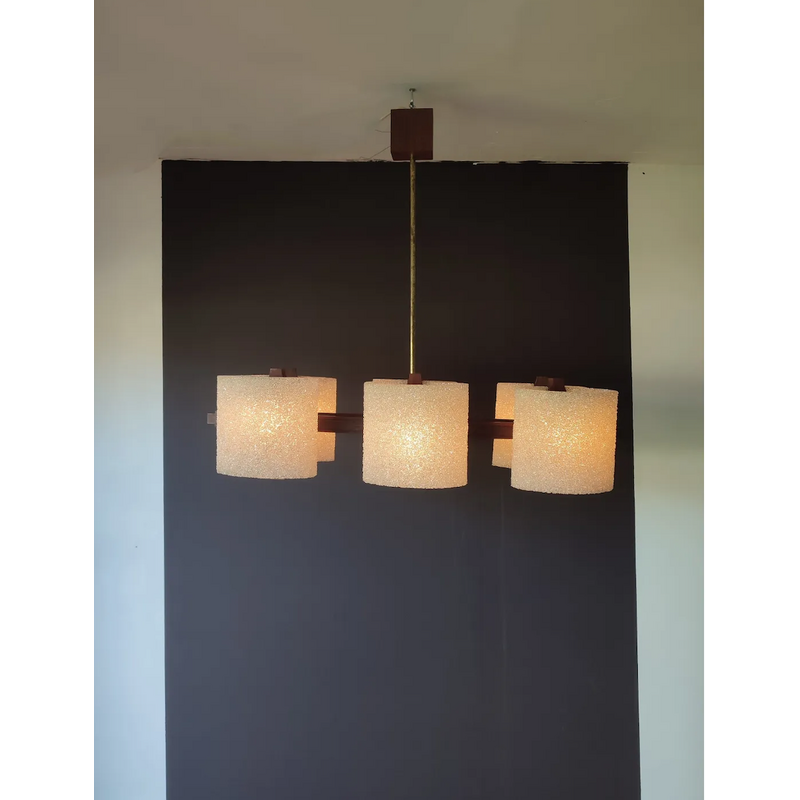 Vintage chandelier in teak and perspex, 1960s