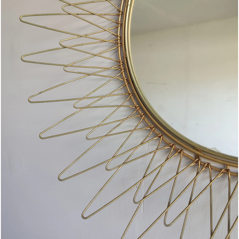 Vintage golden metal sun mirror, 1960s