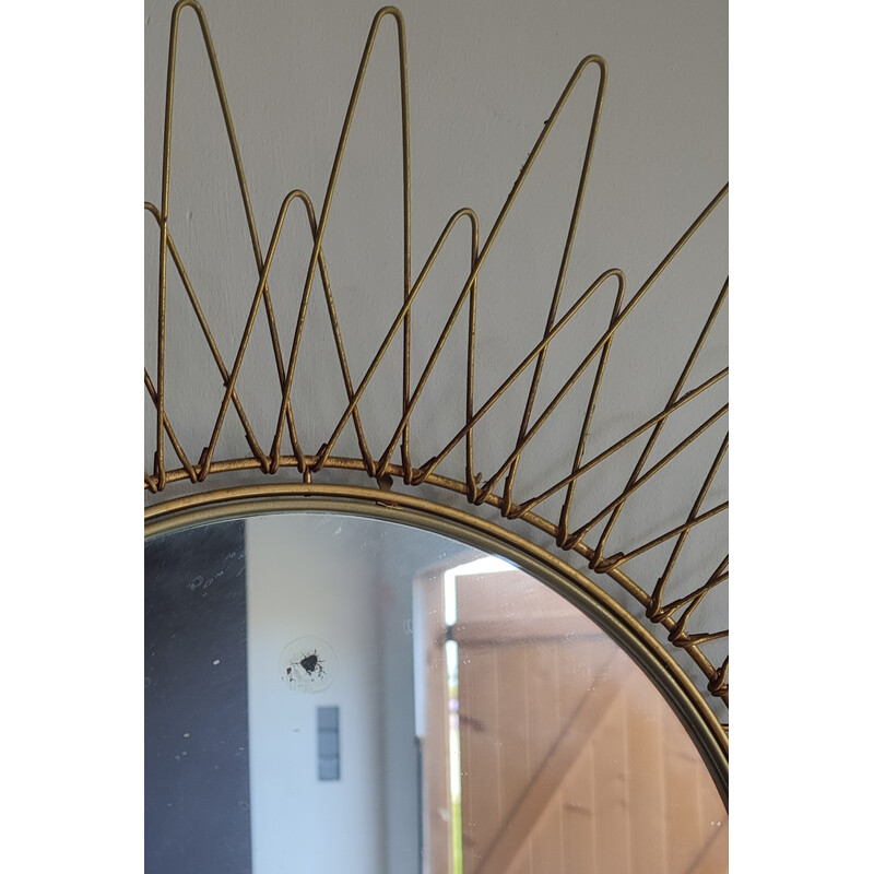 Vintage golden metal sun mirror, 1960s