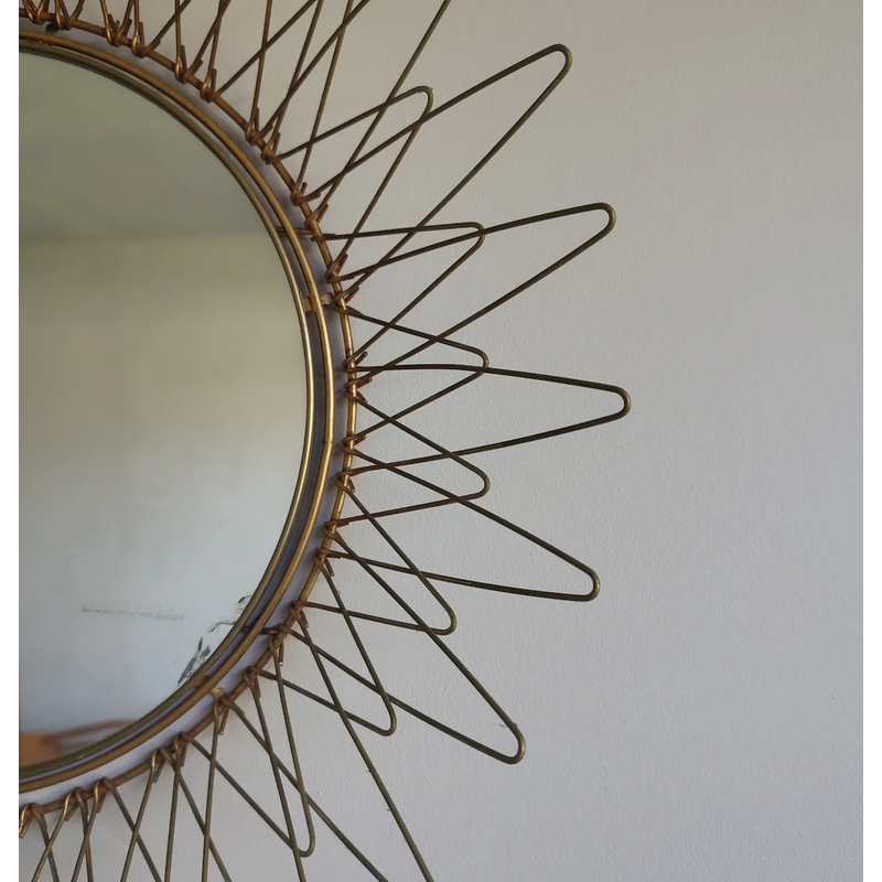 Vintage golden metal sun mirror, 1960s