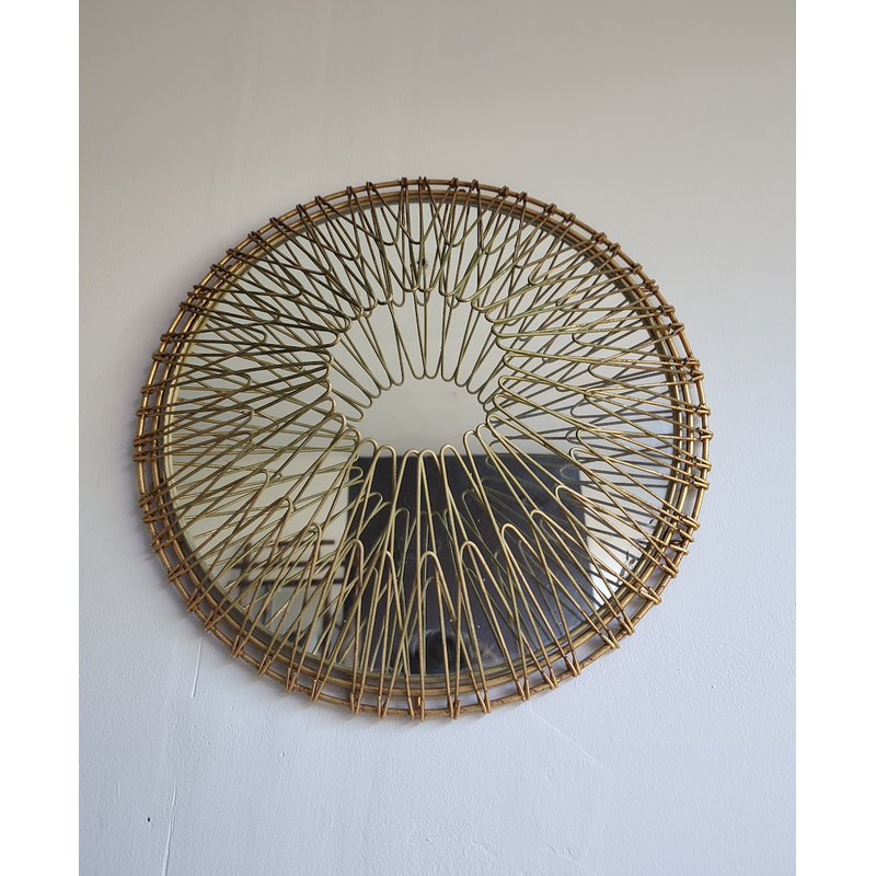 Vintage golden metal sun mirror, 1960s