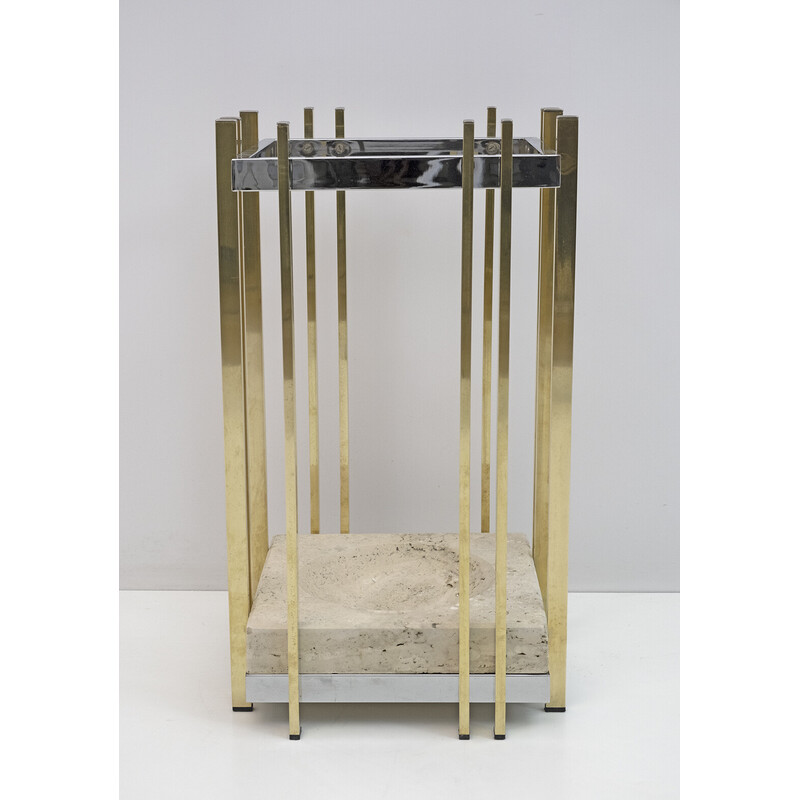 Vintage travertine and brass umbrella stand, 1970