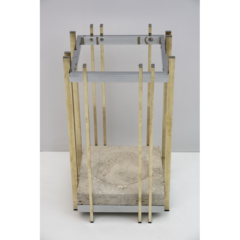 Vintage travertine and brass umbrella stand, 1970