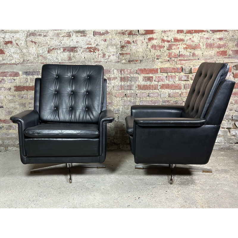 Pair of vintage leather swivel armchairs, Germany 1960