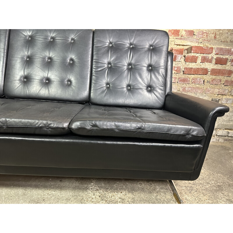 Vintage black leather sofa with chrome legs, Germany 1960