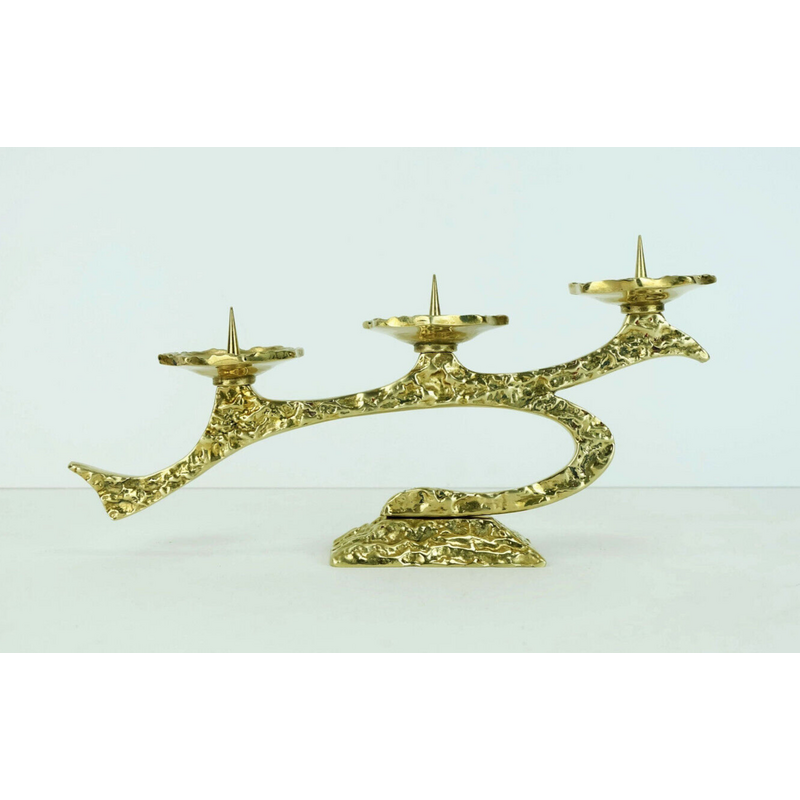 Vintage Brutalist brass candlestick, 1960-1970