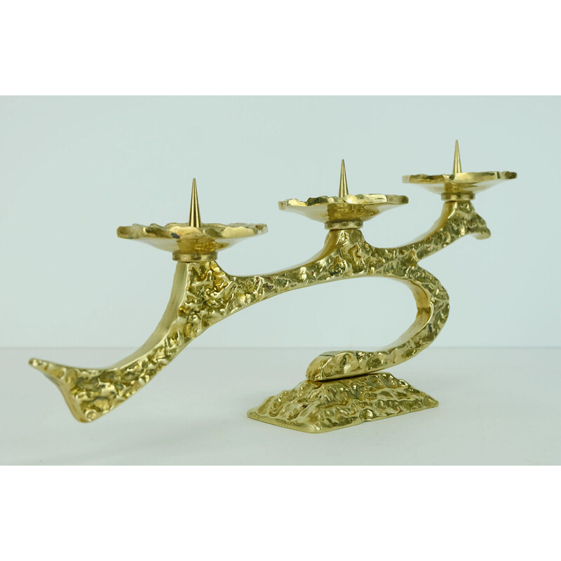 Vintage Brutalist brass candlestick, 1960-1970