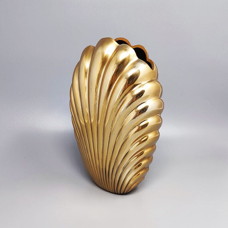 Vase vintage en métal Shell par Macr, Italie 1960