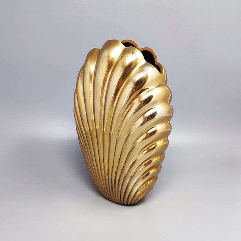 Vintage metal Shell vase by Macr, Italy 1960