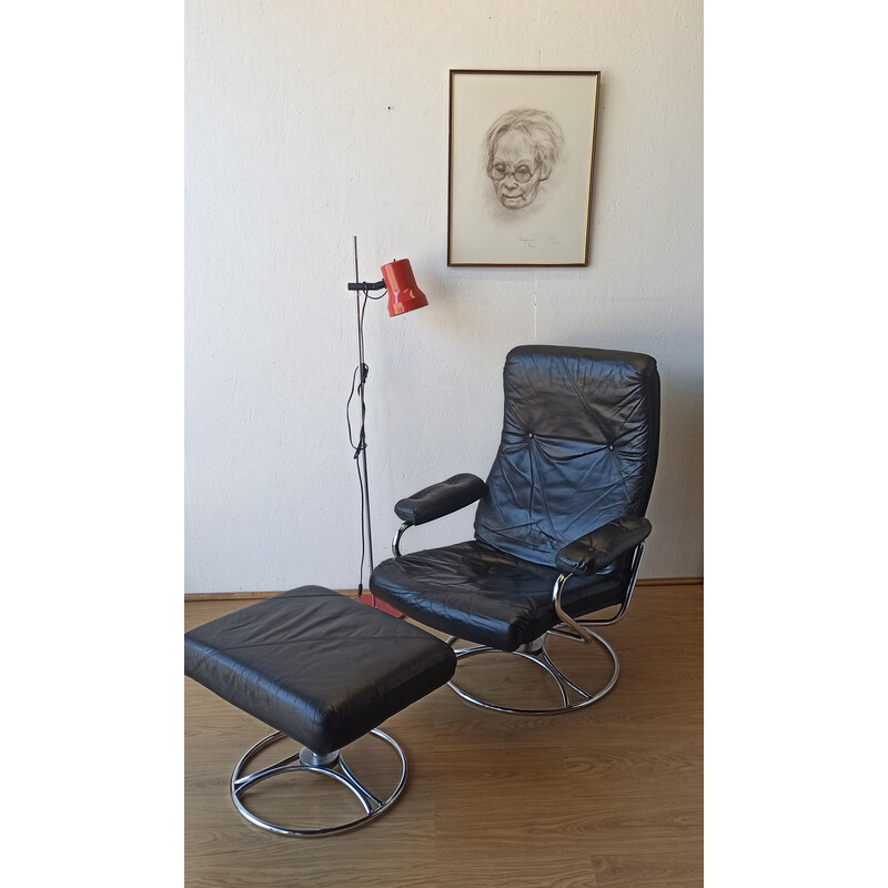 Scandinavische vintage lederen fauteuil, Zweden 1970