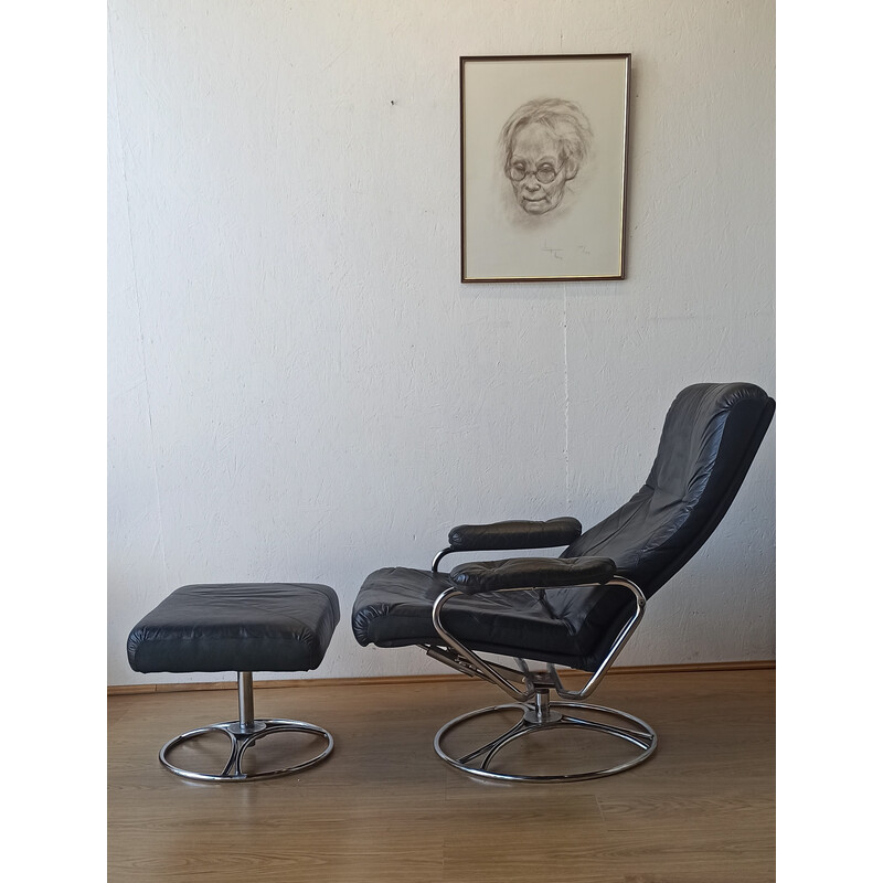 Scandinavian vintage leather armchair, Sweden 1970
