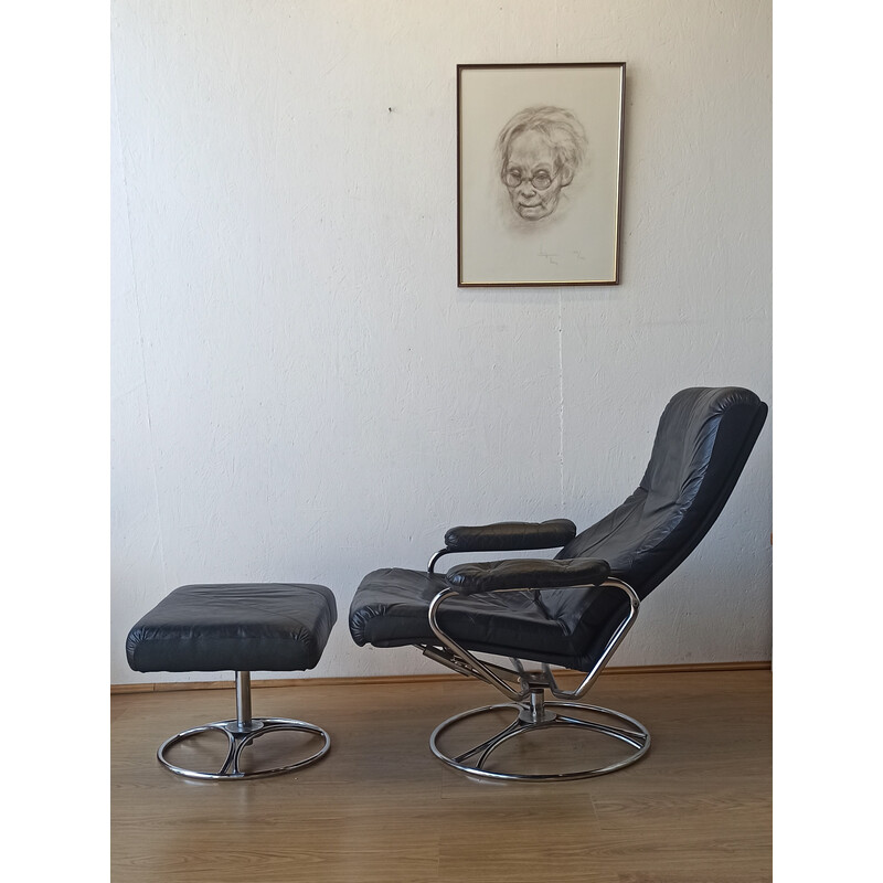Scandinavian vintage leather armchair, Sweden 1970