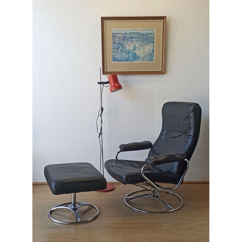 Scandinavian vintage leather armchair, Sweden 1970