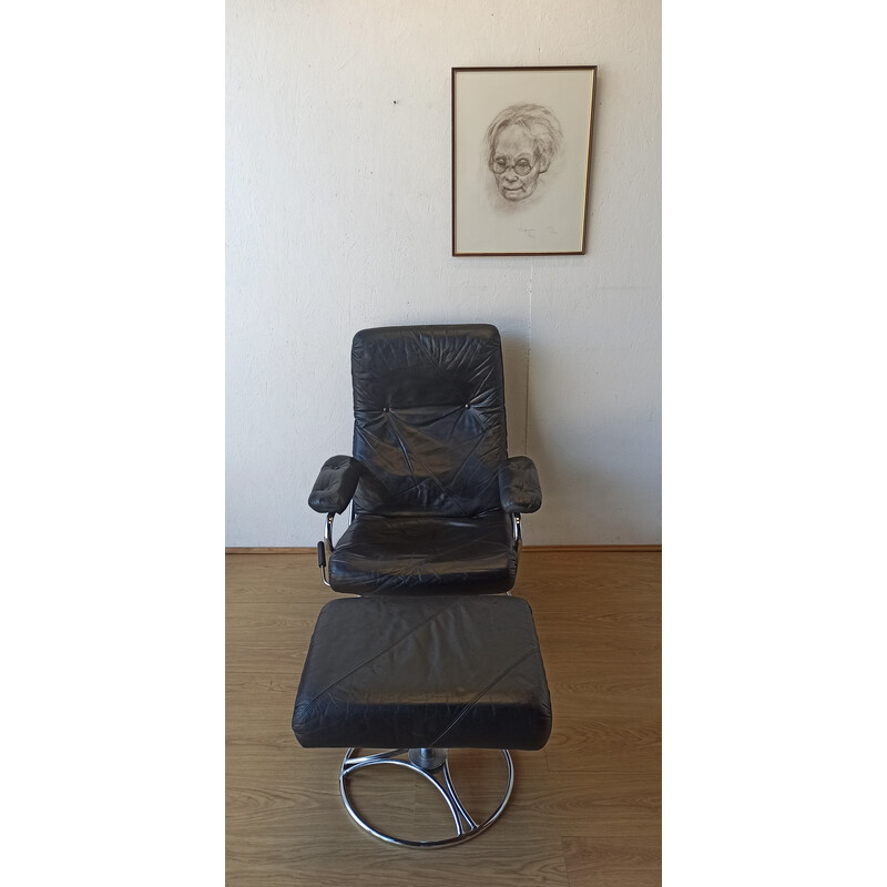 Fauteuil scandinave vintage en cuir, Suède 1970