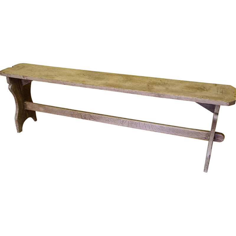 Vintage oakwood entrance bench, France 1900