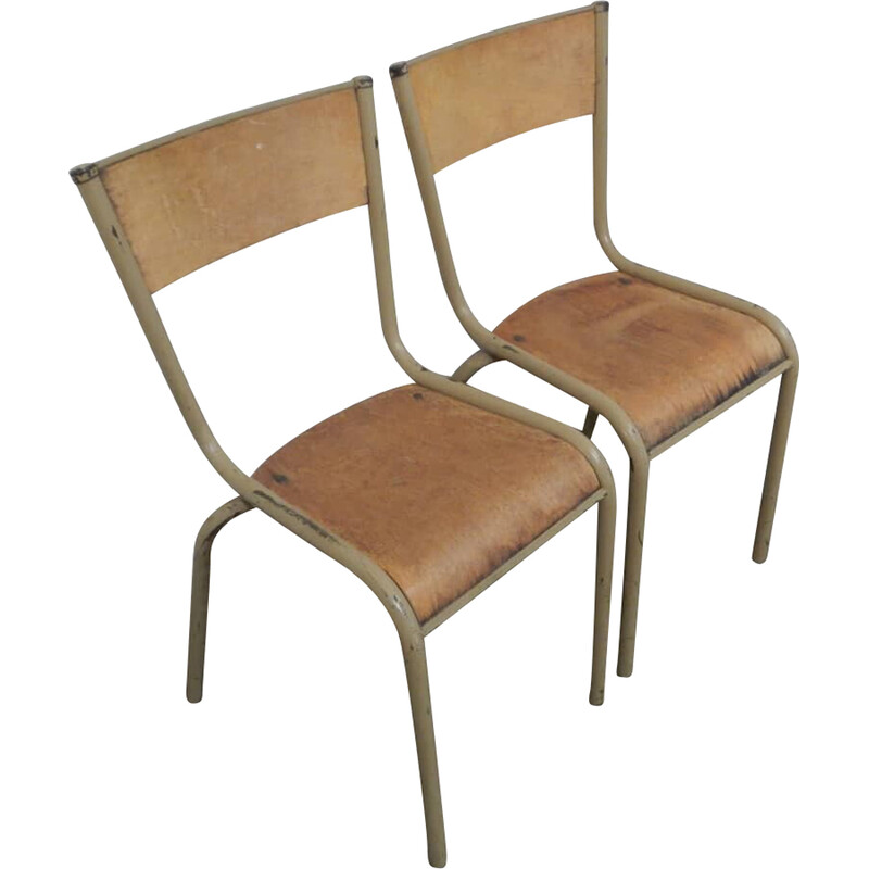 Pair of vintage iron school chairs by Mullca