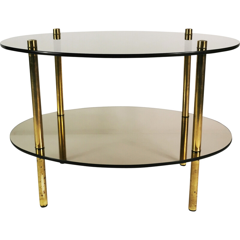 Vintage minimalist oval coffee table in brass and glass, Germany 1960