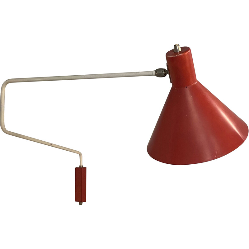 Vintage rode Elbow wandlamp van J. Hoogervorst voor Anvia, 1950