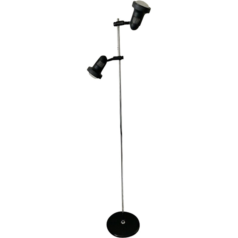 Lámpara de pie vintage negra con 2 focos orientables, 1970