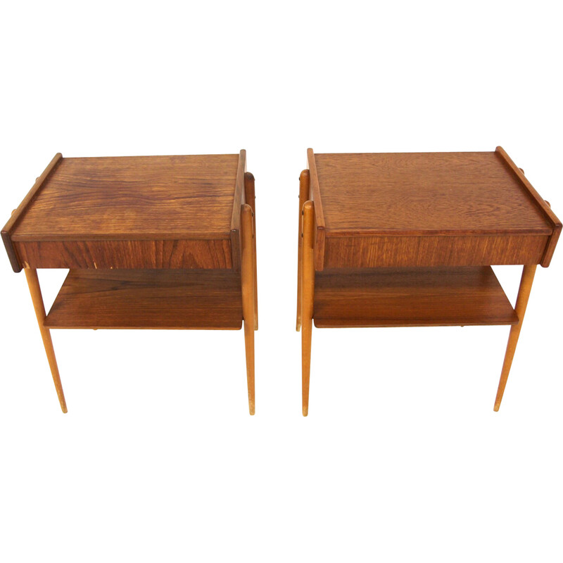 Pair of Scandinavian vintage teak night stands by Carlström, Sweden 1960