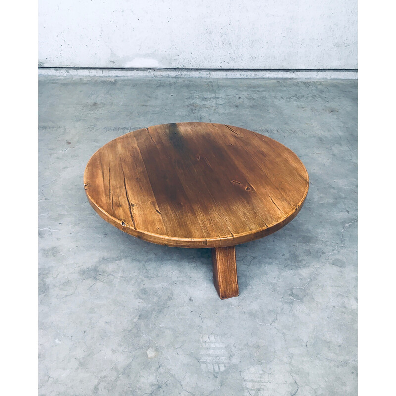 Vintage brutalist coffee table in solid oakwood, France 1960