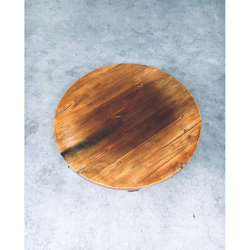 Vintage brutalist coffee table in solid oakwood, France 1960