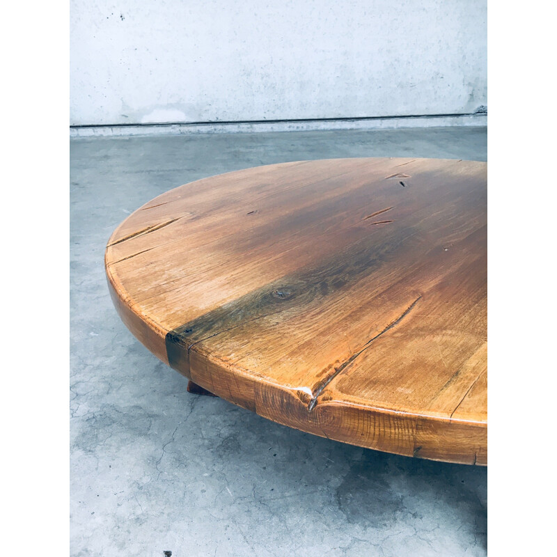 Vintage brutalist coffee table in solid oakwood, France 1960