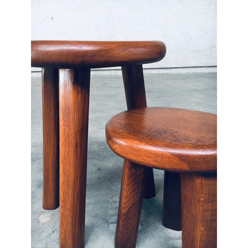 Pair of vintage solid oakwood side tables, France 1960