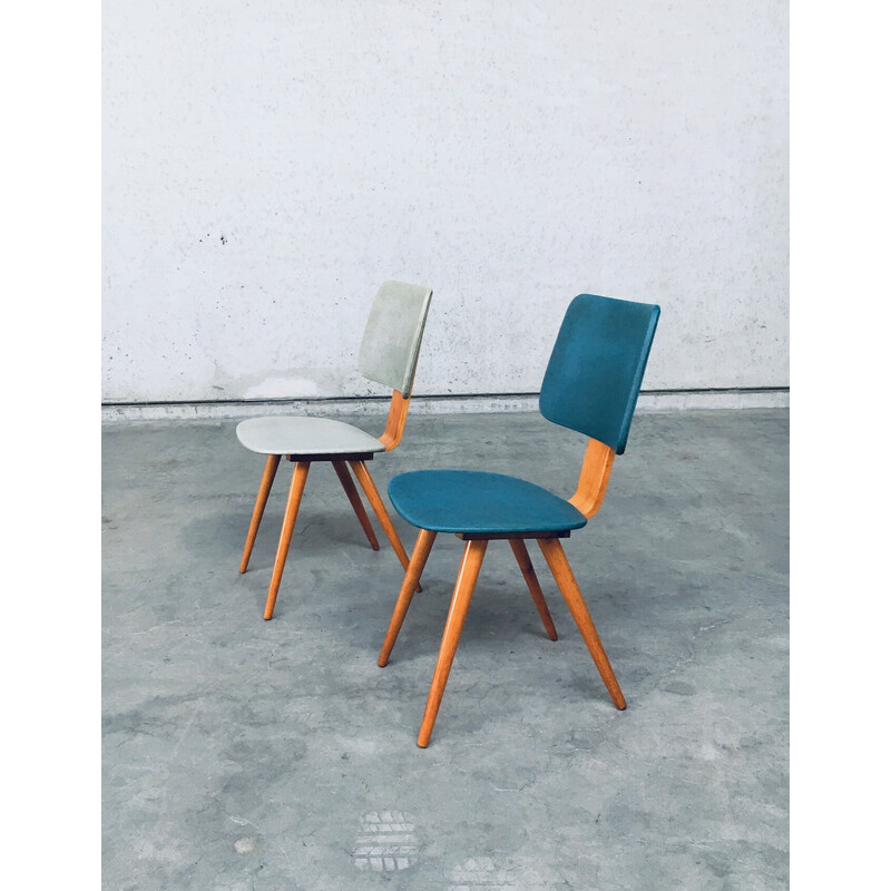 Paire de chaises d'appoint vintage en bois et plastique par Cor Alons, Pays-Bas 1950