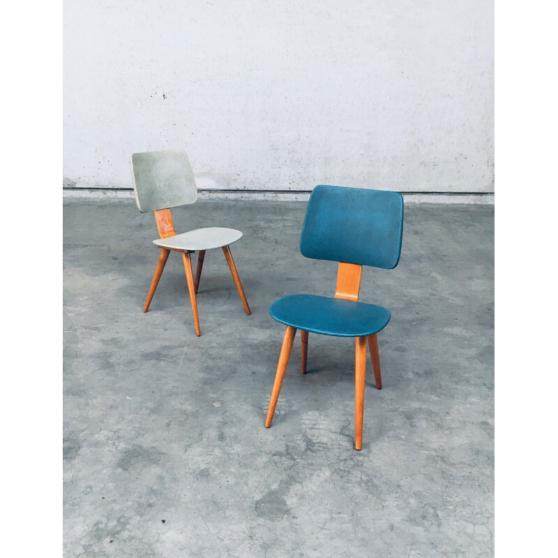 Pair of vintage wood and plastic side chairs by Cor Alons, Netherlands 1950