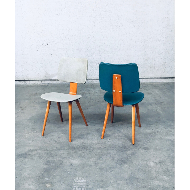 Pair of vintage wood and plastic side chairs by Cor Alons, Netherlands 1950