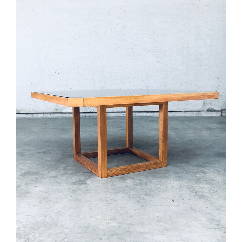 Vintage octagonal oakwood and glass dining table, 1980