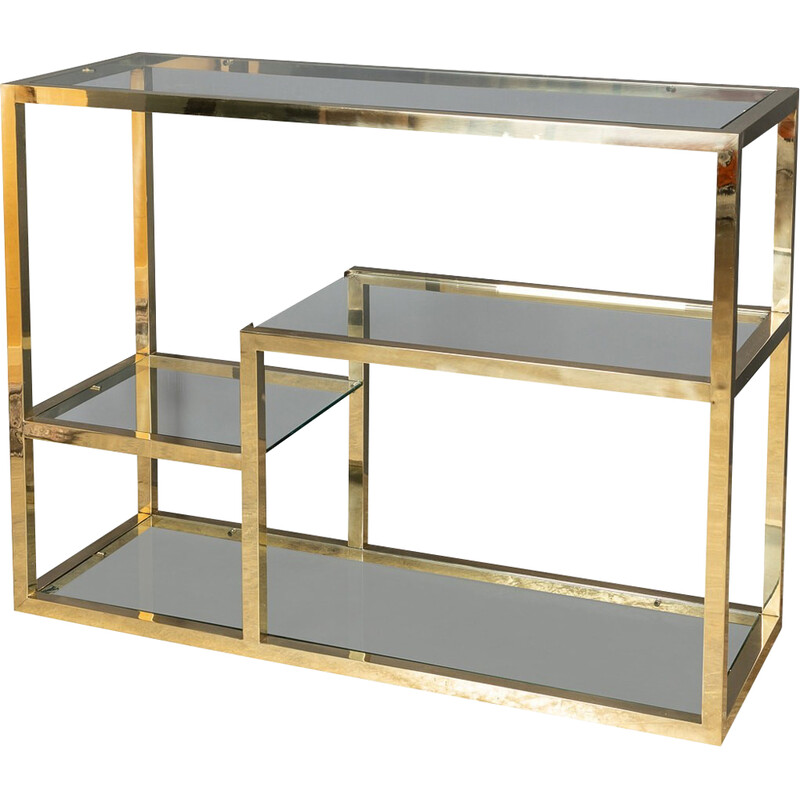 Vintage chrome-plated brass and glass shelf, 1970