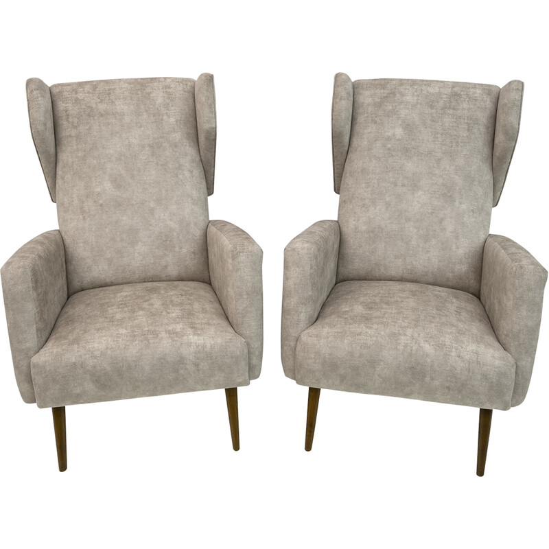 Pair of vintage armchairs "Alata" Mod. 820 in velvet by Gio Ponti, Italy 1950