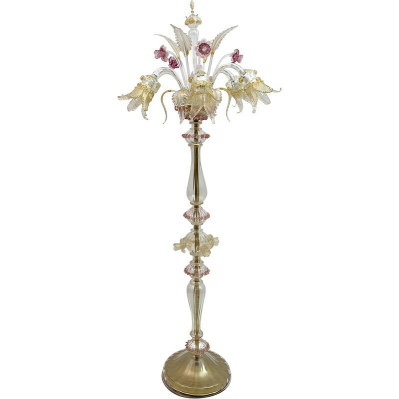 Vintage Ca'Rezzonico blown Murano glass 6 arms floor lamp, Italy 1950s