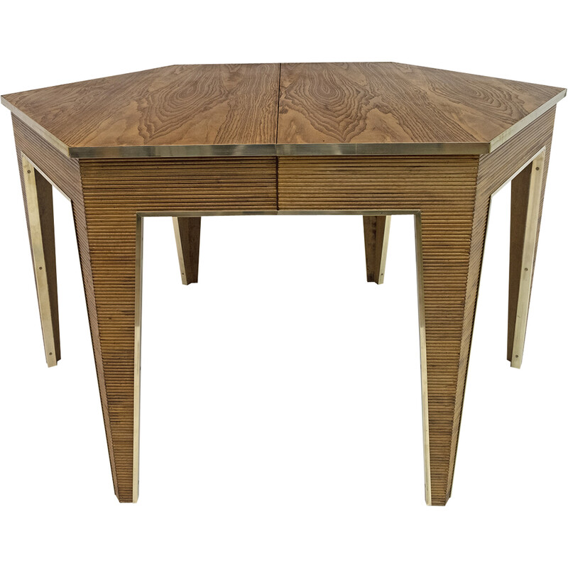 Vintage expandable wood and brass dining table, 1970