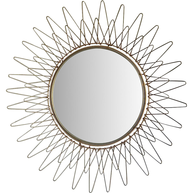 Vintage golden metal sun mirror, 1960s
