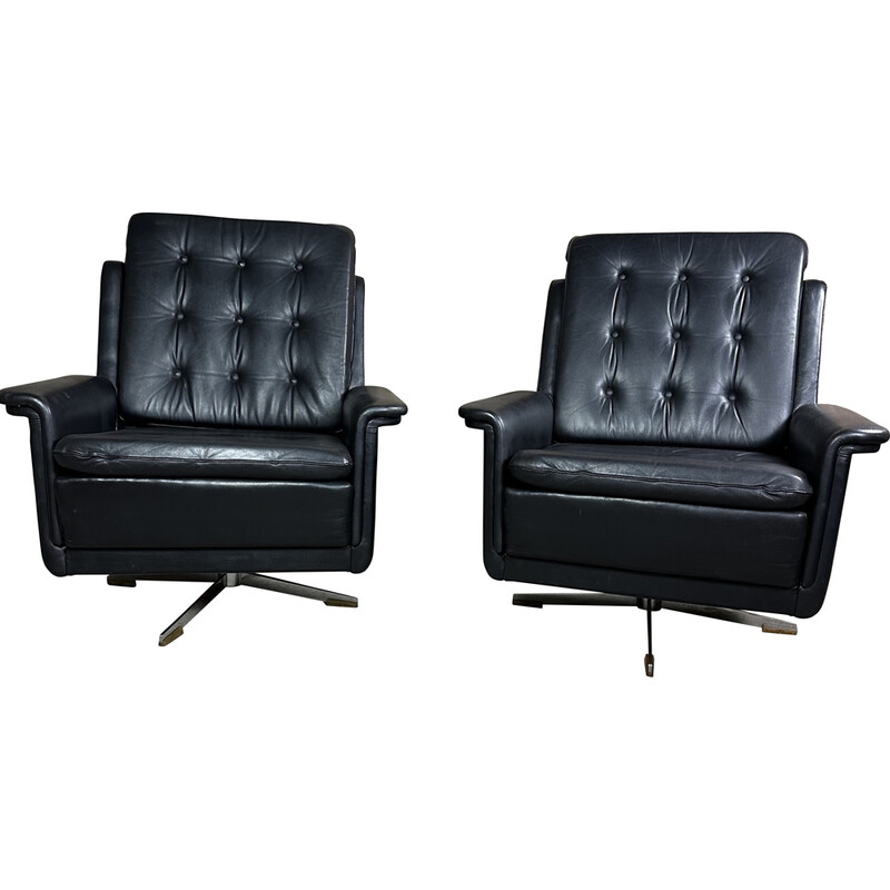 Pair of vintage leather swivel armchairs, Germany 1960