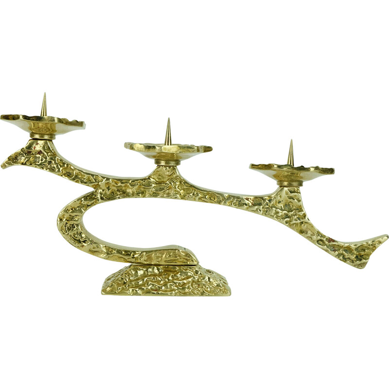 Vintage Brutalist brass candlestick, 1960-1970