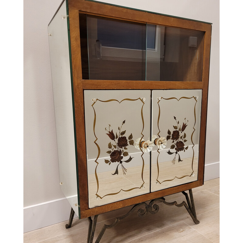 Vintage side cabinet in églomisé glass on wood, Italy 1940