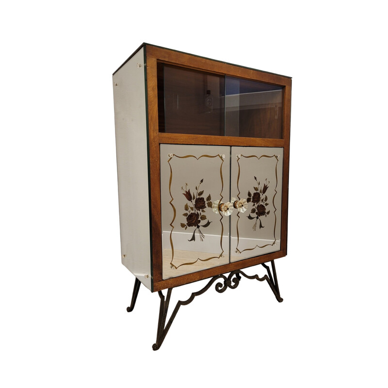 Vintage side cabinet in églomisé glass on wood, Italy 1940