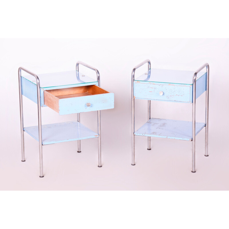 Pair of vintage plywood and chrome steel nightstands by Mücke Melder, Czechoslovakia 1930