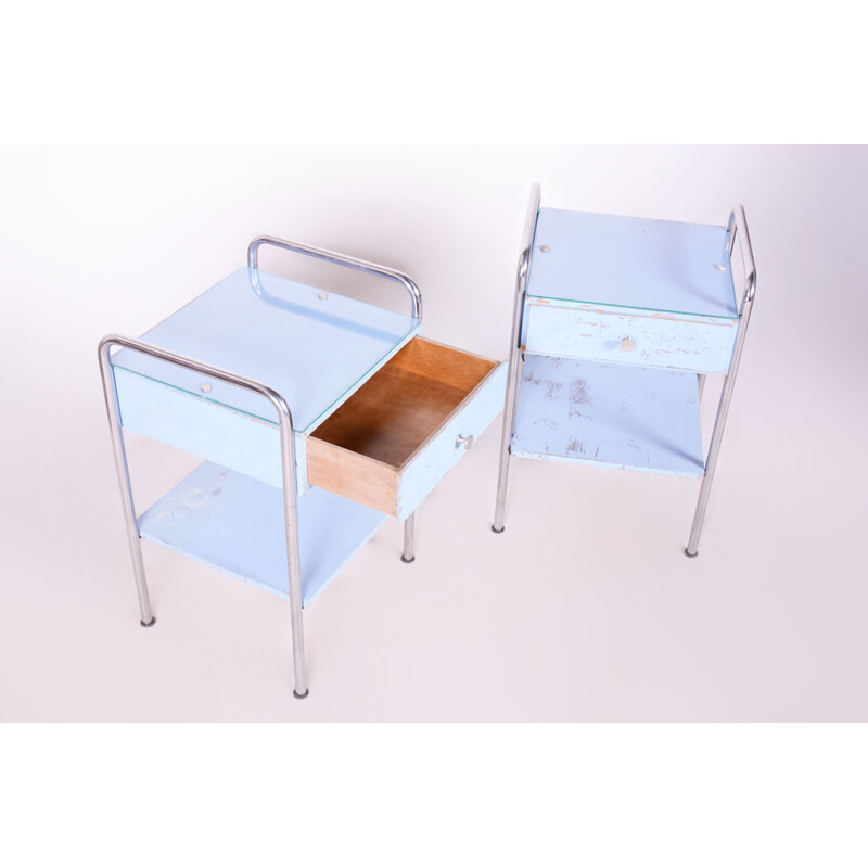 Pair of vintage plywood and chrome steel nightstands by Mücke Melder, Czechoslovakia 1930