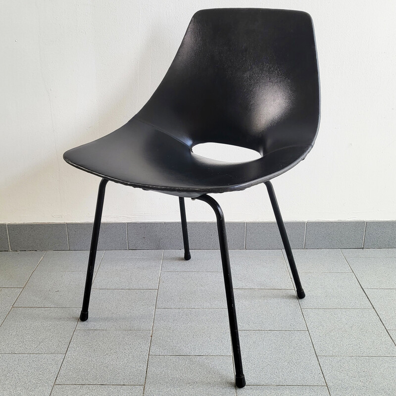 Vintage Tonneau chair in metal and skai by Pierre Guariche for Steiner, 1950
