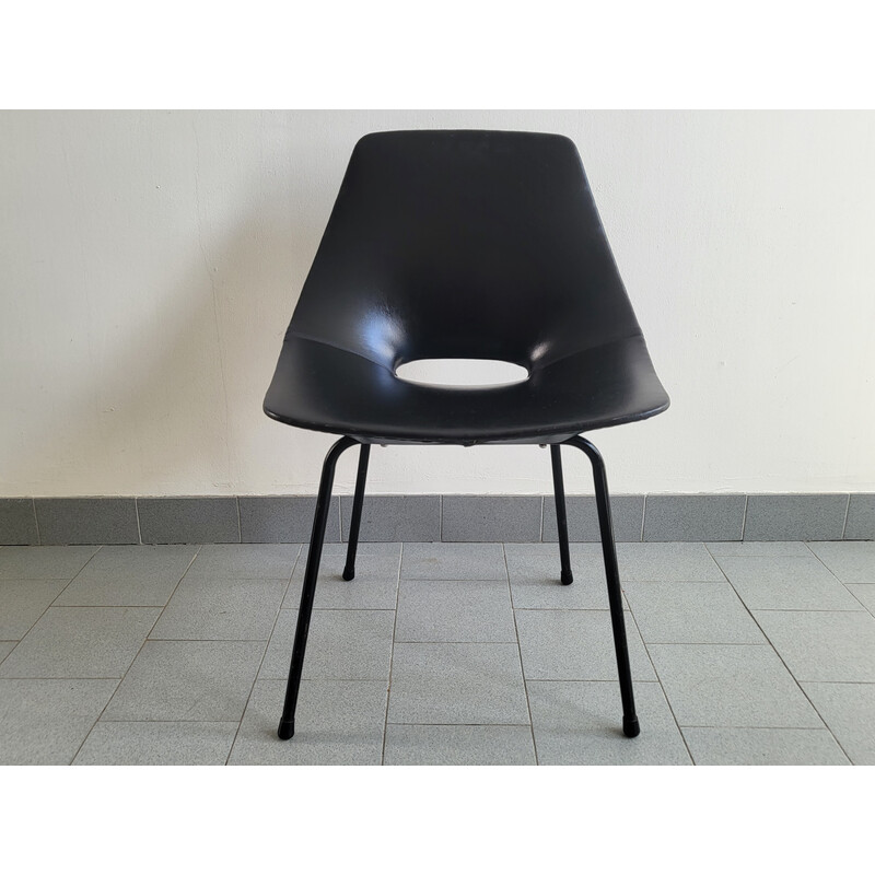 Vintage Tonneau chair in metal and skai by Pierre Guariche for Steiner, 1950
