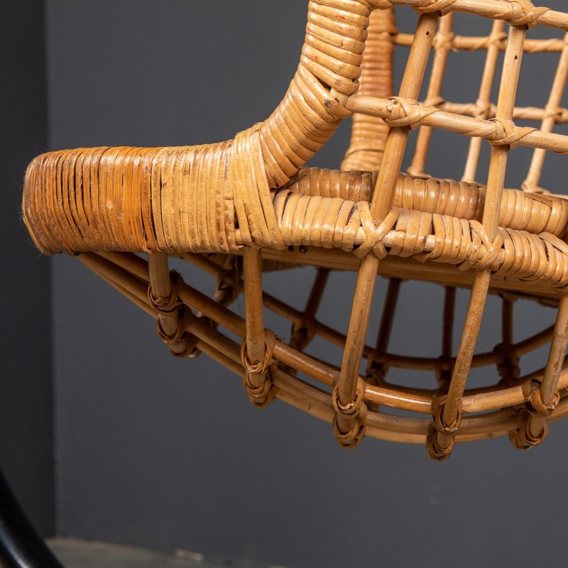 Vintage wicker and steel hanging chair, 1970