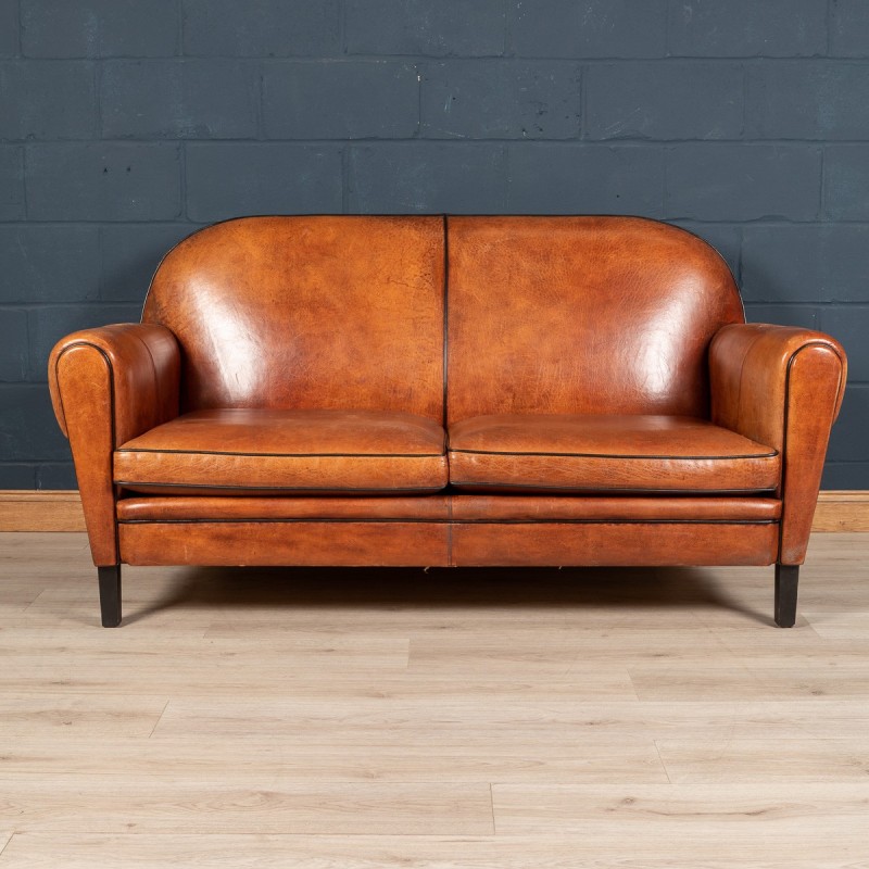 Mid century sheepskin leather sofa