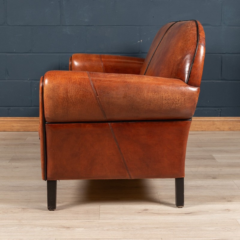 Mid century sheepskin leather sofa
